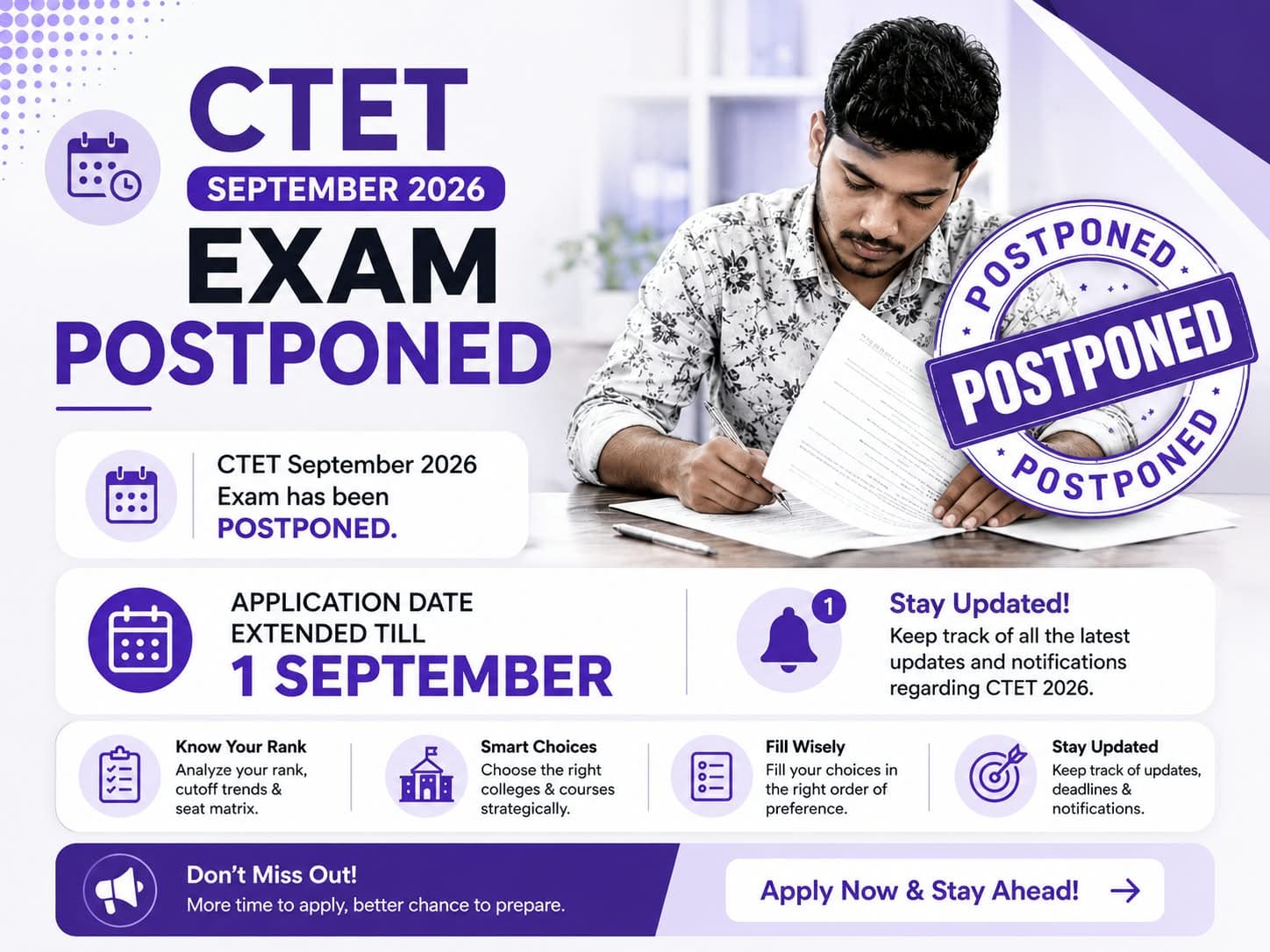 CTET September 2026 Exam Postponed: Application Date Extended Till 1 September