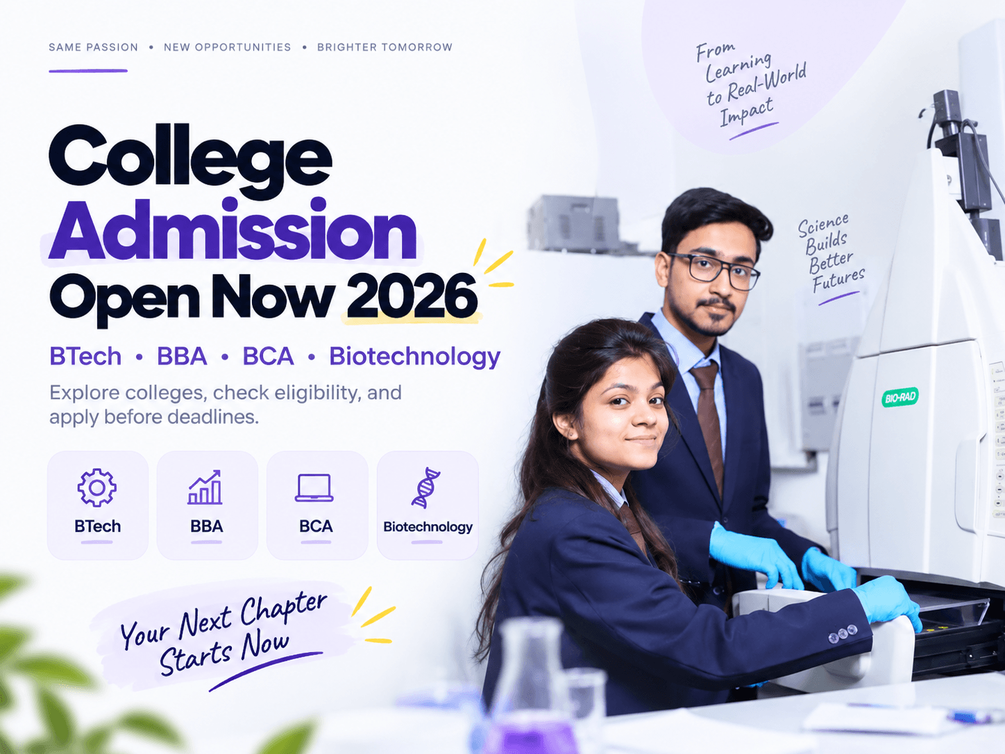College Admission Open Now: BTech, BBA, BCA, Biotechnology & More – Apply Fast