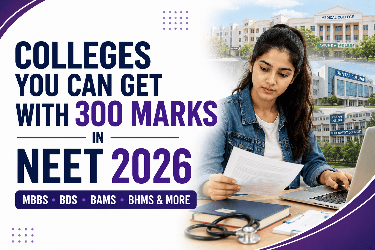 Colleges You Can Get with 300 Marks in NEET 2026: MBBS, BDS, BAMS, BHMS & More